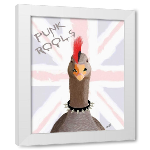 Punk Rock Goose White Modern Wood Framed Art Print by Fab Funky