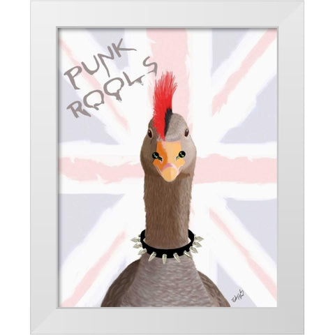 Punk Rock Goose White Modern Wood Framed Art Print by Fab Funky