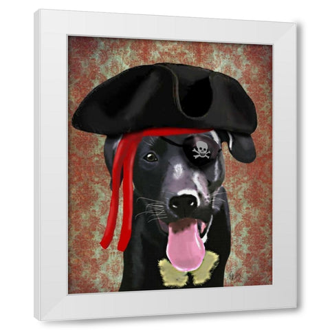 Black Labrador Pirate Dog White Modern Wood Framed Art Print by Fab Funky