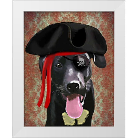 Black Labrador Pirate Dog White Modern Wood Framed Art Print by Fab Funky