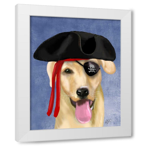 Yellow Labrador Pirate White Modern Wood Framed Art Print by Fab Funky