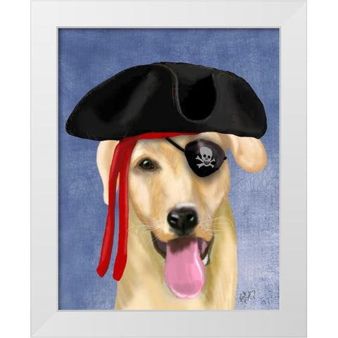 Yellow Labrador Pirate White Modern Wood Framed Art Print by Fab Funky