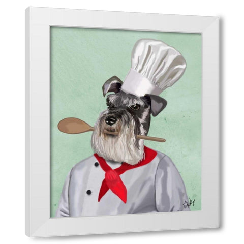 Schnauzer Chef White Modern Wood Framed Art Print by Fab Funky