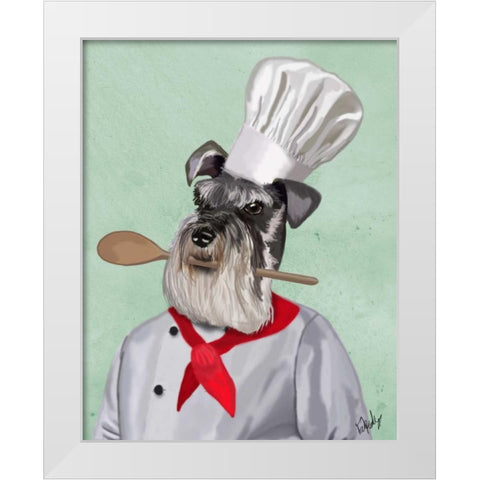 Schnauzer Chef White Modern Wood Framed Art Print by Fab Funky