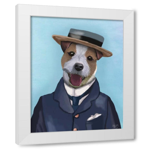 Jack Russell in Boater White Modern Wood Framed Art Print by Fab Funky