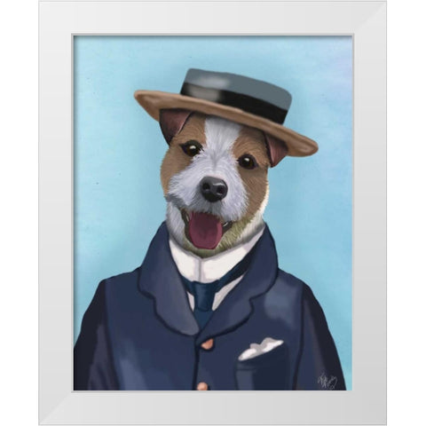 Jack Russell in Boater White Modern Wood Framed Art Print by Fab Funky