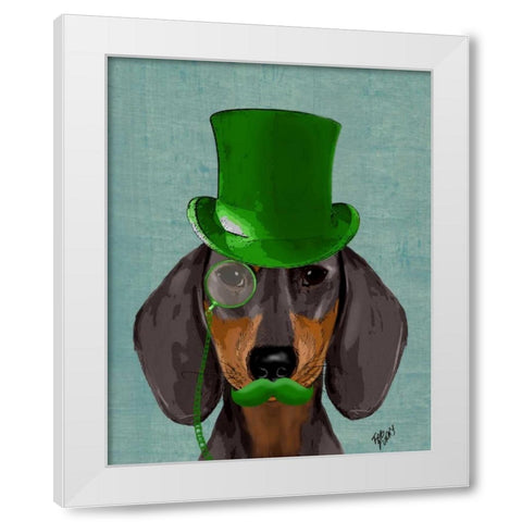 Dachshund with Green Top Hat Black Tan White Modern Wood Framed Art Print by Fab Funky