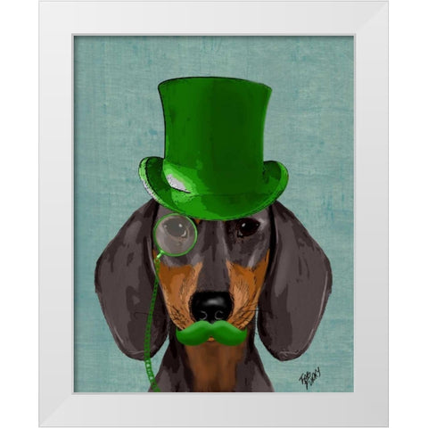 Dachshund with Green Top Hat Black Tan White Modern Wood Framed Art Print by Fab Funky