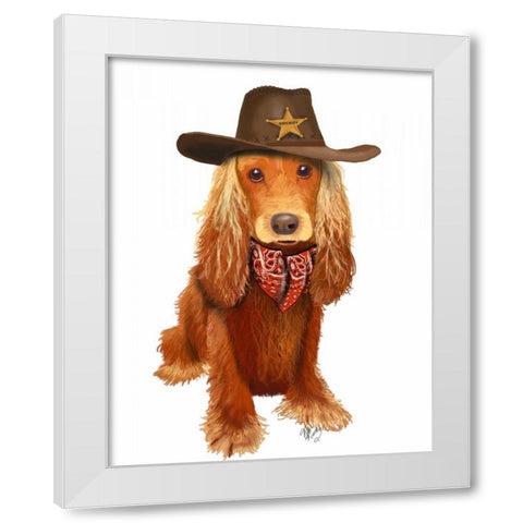Cocker Spaniel Cowboy White Modern Wood Framed Art Print by Fab Funky