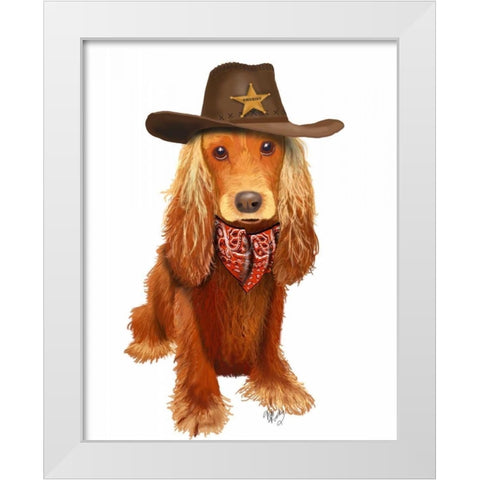 Cocker Spaniel Cowboy White Modern Wood Framed Art Print by Fab Funky