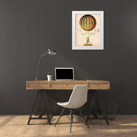 Hot Air Balloon Zephire White Modern Wood Framed Art Print by Fab Funky
