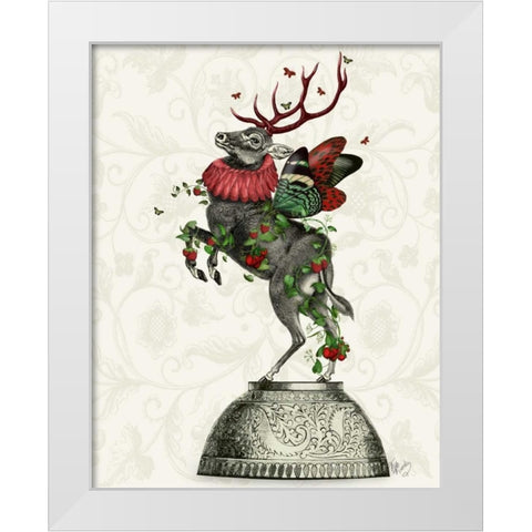 Strawberry Deer White Modern Wood Framed Art Print by Fab Funky
