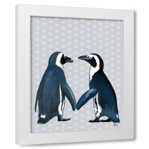 Penguins In Love White Modern Wood Framed Art Print by Fab Funky