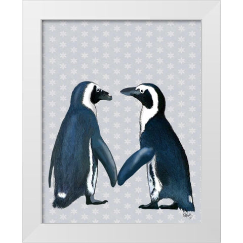 Penguins In Love White Modern Wood Framed Art Print by Fab Funky