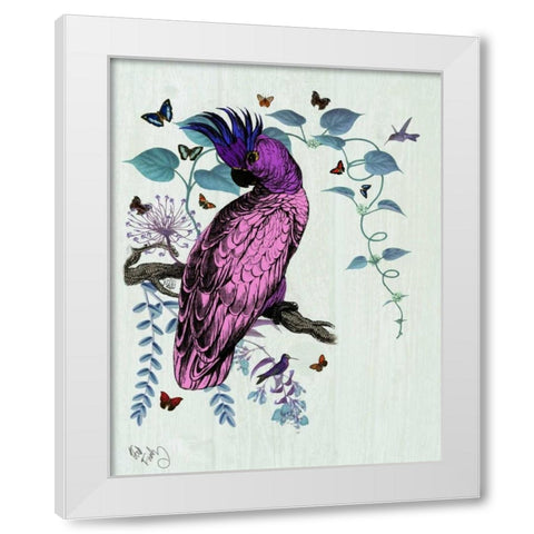 Pink Parrot White Modern Wood Framed Art Print by Fab Funky