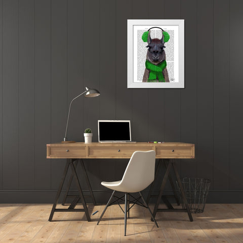 Chilly Llama, Green White Modern Wood Framed Art Print by Fab Funky