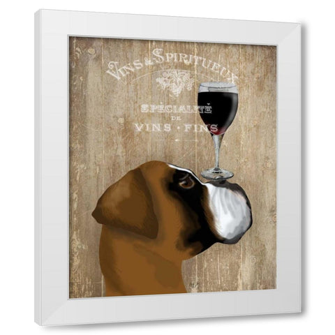 Dog Au Vin Boxer White Modern Wood Framed Art Print by Fab Funky