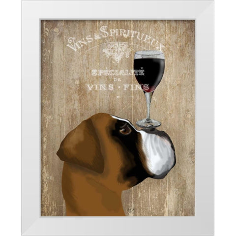 Dog Au Vin Boxer White Modern Wood Framed Art Print by Fab Funky