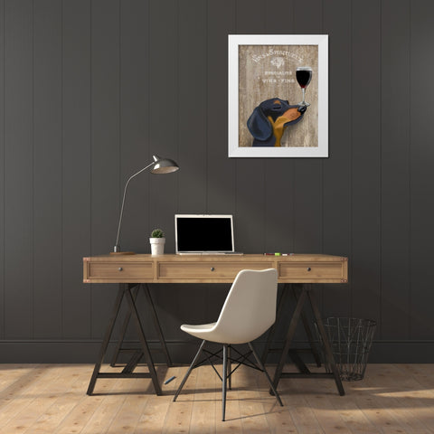 Dog Au Vin Dachshund White Modern Wood Framed Art Print by Fab Funky