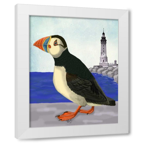 Puffin On the Quay White Modern Wood Framed Art Print by Fab Funky