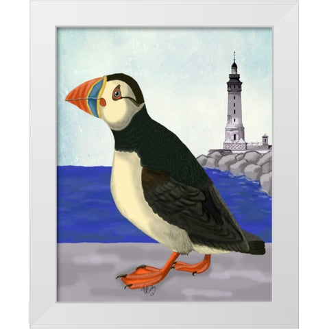 Puffin On the Quay White Modern Wood Framed Art Print by Fab Funky