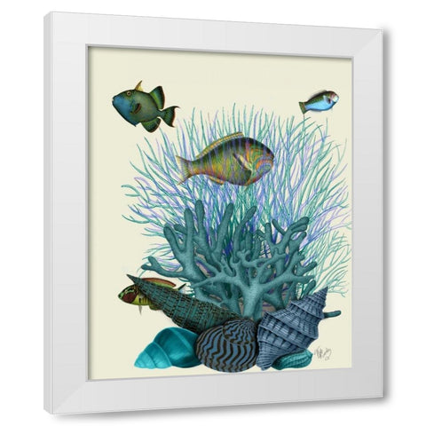 Fish Blue Shells and Corals White Modern Wood Framed Art Print by Fab Funky