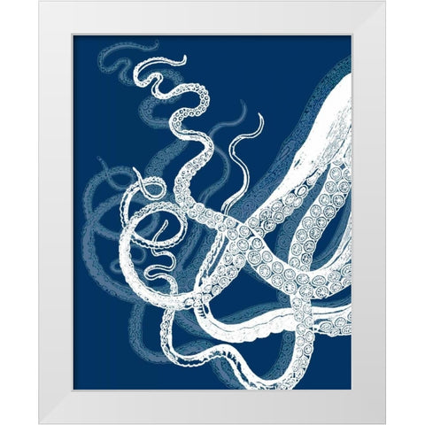 Octopus Tentacles Blue And White White Modern Wood Framed Art Print by Fab Funky