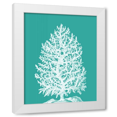 Coral Tree White on Turquoise White Modern Wood Framed Art Print by Fab Funky