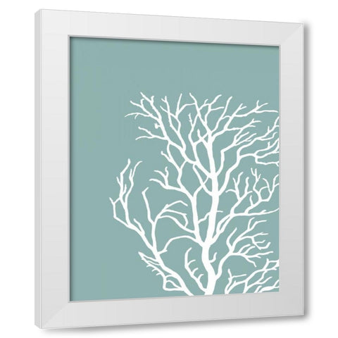 Corals White on Mist Blue Green c White Modern Wood Framed Art Print by Fab Funky