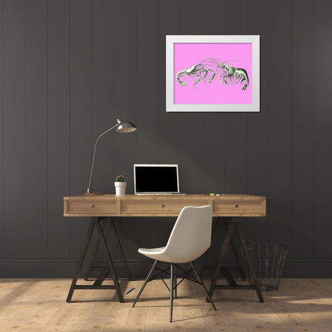 Shrimps On Pink White Modern Wood Framed Art Print by Fab Funky