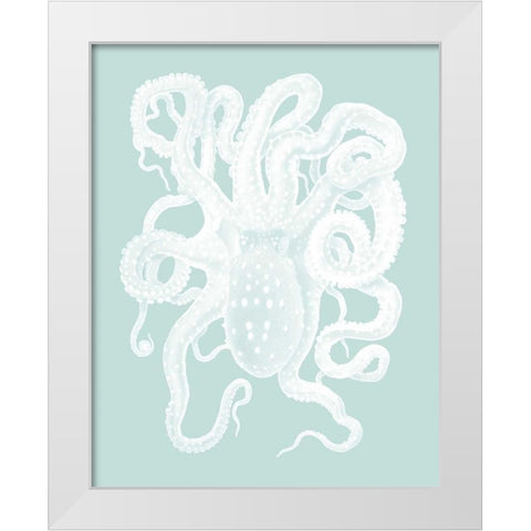 White Octopus on Seafoam a White Modern Wood Framed Art Print by Fab Funky