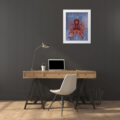 Seaside Postcard Red on Blue c White Modern Wood Framed Art Print by Fab Funky