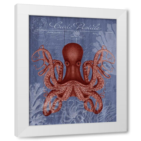 Seaside Postcard Red on Blue c White Modern Wood Framed Art Print by Fab Funky