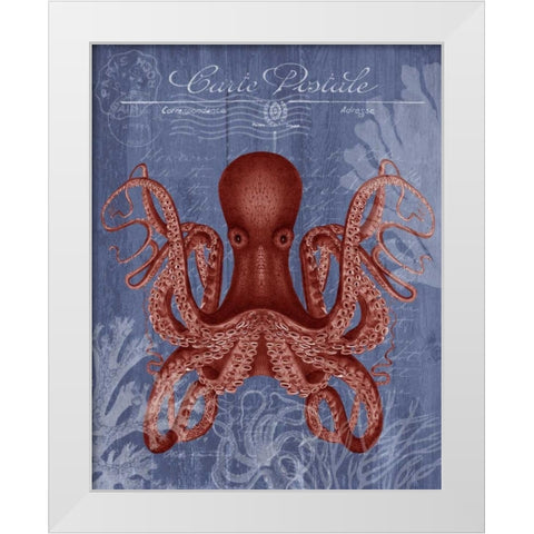 Seaside Postcard Red on Blue c White Modern Wood Framed Art Print by Fab Funky