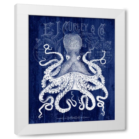 Octopus Prohibition Octopus On Blue White Modern Wood Framed Art Print by Fab Funky