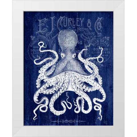 Octopus Prohibition Octopus On Blue White Modern Wood Framed Art Print by Fab Funky