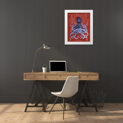 Octopus Prohibition Octopus On Red White Modern Wood Framed Art Print by Fab Funky
