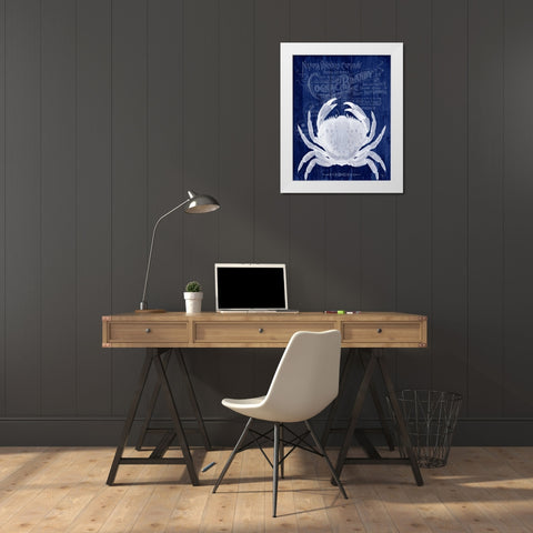 Crab Prohibition Crab On Blue White Modern Wood Framed Art Print by Fab Funky