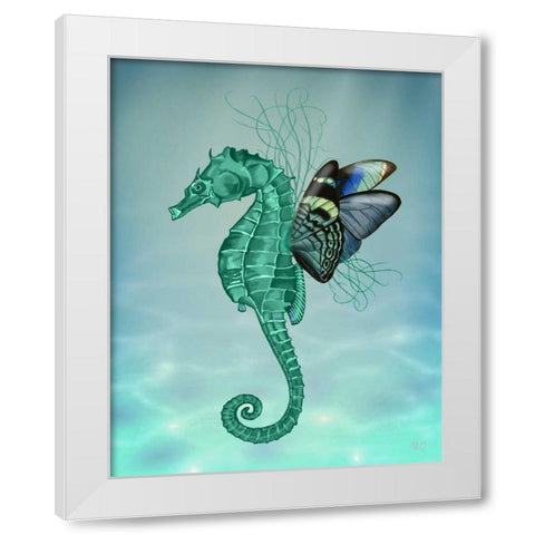 Winged Seahorse White Modern Wood Framed Art Print by Fab Funky