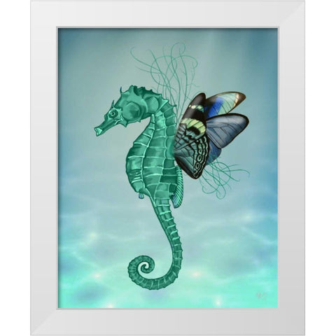 Winged Seahorse White Modern Wood Framed Art Print by Fab Funky