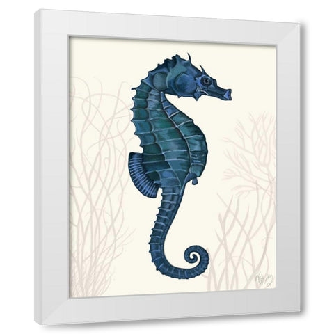 Blue Seahorses on Cream a White Modern Wood Framed Art Print by Fab Funky