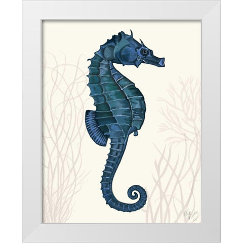 Blue Seahorses on Cream a White Modern Wood Framed Art Print by Fab Funky
