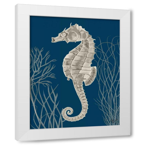 Silver Grey Seahorses on Blueb White Modern Wood Framed Art Print by Fab Funky