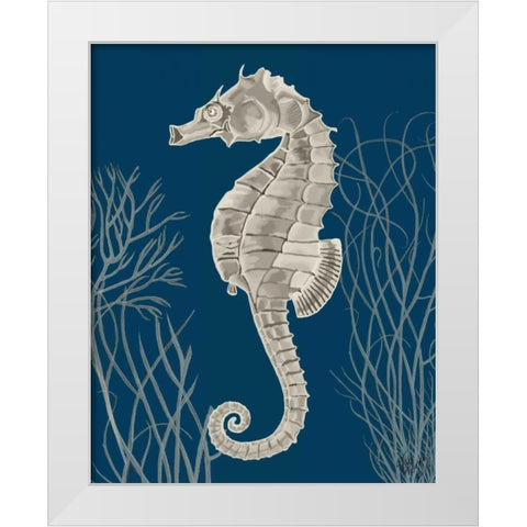 Silver Grey Seahorses on Blueb White Modern Wood Framed Art Print by Fab Funky