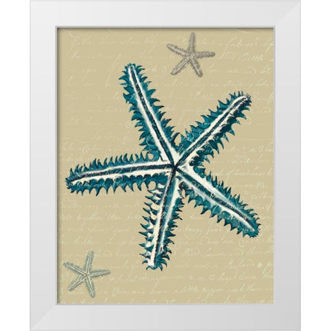 Blue Starfish on Taupe a White Modern Wood Framed Art Print by Fab Funky