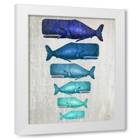 Whale Family Blue On White White Modern Wood Framed Art Print by Fab Funky