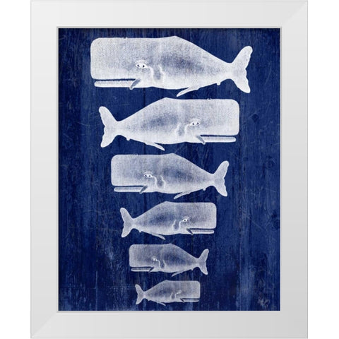 Whale Family White On Blue White Modern Wood Framed Art Print by Fab Funky