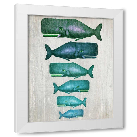 Whale Family Green on White White Modern Wood Framed Art Print by Fab Funky