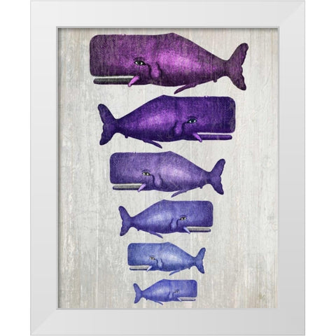 Whale Family Purple on White White Modern Wood Framed Art Print by Fab Funky