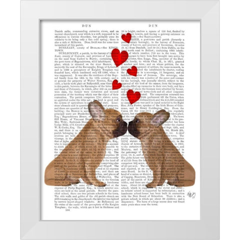 French Kiss and Hearts White Modern Wood Framed Art Print by Fab Funky